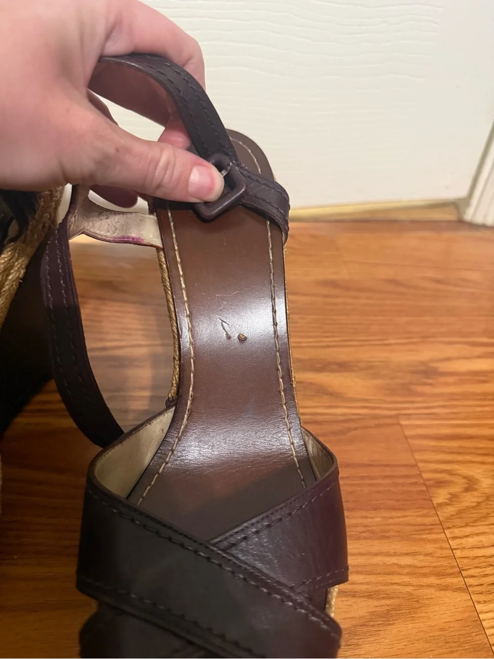 Christian Louboutin Dark Brown Leather Wedge Sandals with Rope Trim